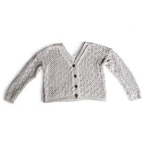 Nicole Miller Artelier ivory open-knit crochet cardigan double V-neck Large